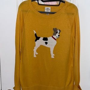 St. John’s Bay mustard color light weight sweater with doggie appliqué